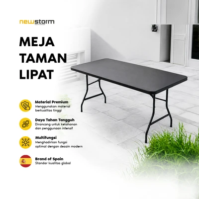 Gambar New Storm Meja Taman Lipat 182x76 cm - Hitam