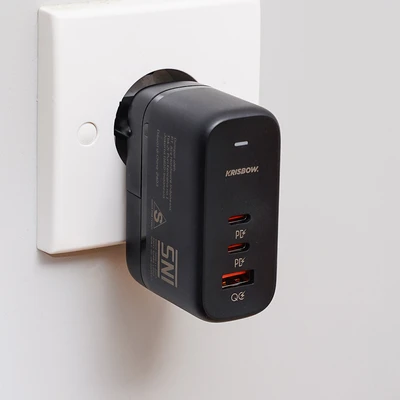 Gambar Krisbow Travel Charger Plug USB-A & USB-C QC 65 Watt