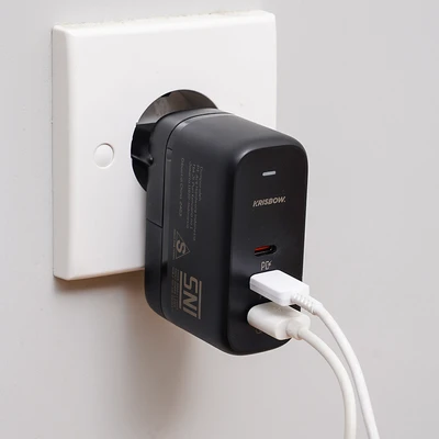 Gambar Krisbow Travel Charger Plug USB-A & USB-C QC 65 Watt