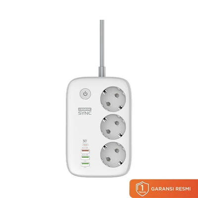 Gambar Krisbow Sync Smart Stop Kontak 3 Soket Ekstensi Dengan USB A & Type C