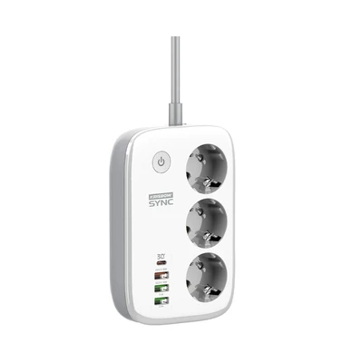 Gambar Krisbow Sync Smart Stop Kontak 3 Soket Ekstensi Dengan USB A & Type C