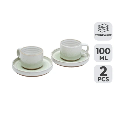 Gambar Appetite Brava Cangkir Stoneware Dengan Saucer Glaze 100 ml Set 2 pcs - Hijau