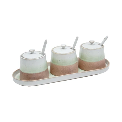 Gambar Appetite Brava Tempat Bumbu Dapur Stoneware Dengan Nampan Set 3 Pcs - Hijau