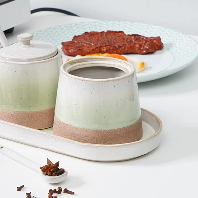 Gambar Appetite Brava Tempat Bumbu Dapur Stoneware Dengan Nampan Set 3 Pcs - Hijau