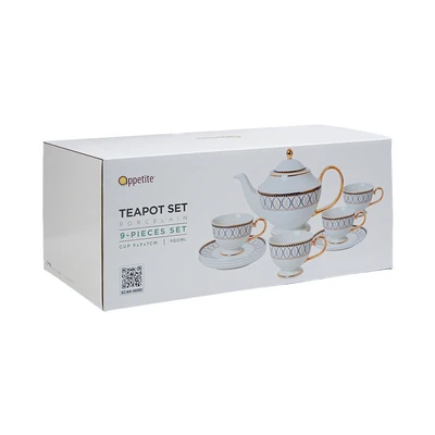 Gambar Appetite Prima Poem Teko & Cangkir Keramik Dengan Saucer Set 9 Pcs - Putih