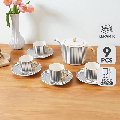 Gambar Appetite Classy Prominence Teko & Cangkir Keramik Dengan Saucer Set 9 Pcs - Mix