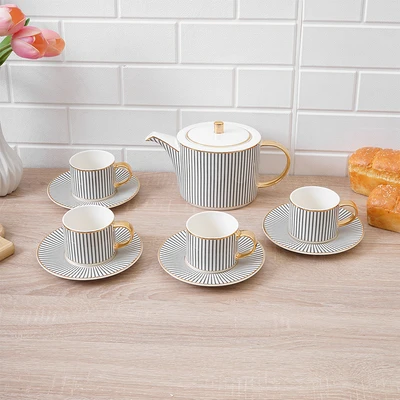 Gambar Appetite Classy Prominence Teko & Cangkir Keramik Dengan Saucer Set 9 Pcs - Mix