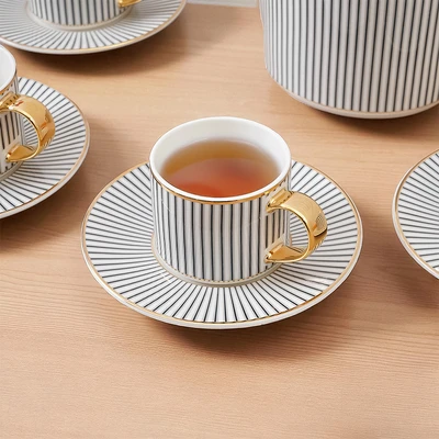 Gambar Appetite Classy Prominence Teko & Cangkir Keramik Dengan Saucer Set 9 Pcs - Mix
