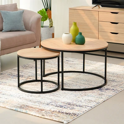 Gambar Informa Jesse Meja Tamu & Meja Sisi Round Set 2 pcs - Cokelat Oak