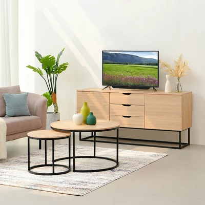 Gambar Informa Jesse Meja Tamu & Meja Sisi Round Set 2 pcs - Cokelat Oak