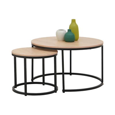 Gambar Informa Jesse Meja Tamu & Meja Sisi Round Set 2 pcs - Cokelat Oak