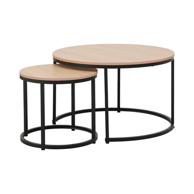 Gambar Informa Jesse Meja Tamu & Meja Sisi Round Set 2 pcs - Cokelat Oak