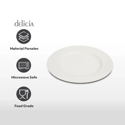 Gambar Delicia Neosilk Piring Makan Porcelain 27 cm - Putih