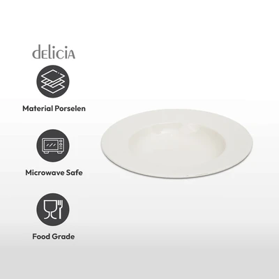 Gambar Delicia Neosilk Piring Sup Porcelain 22.5 cm - Putih