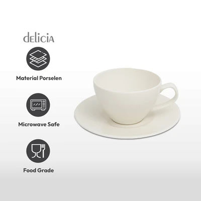 Gambar Delicia Neosilk Cangkir Percelain Dengan Saucer 220 ml - Putih
