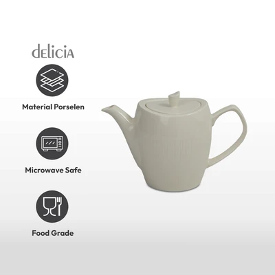 Gambar Delicia Neosilk Teko Teh Porcelain Dengan Tutup 1 Liter - Putih