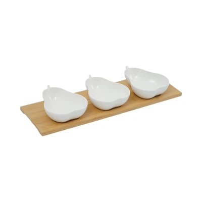 Gambar Delicia Peron Wadah Saji Dengan Nampan Set 3 pcs - Putih/Cokelat