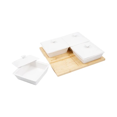 Gambar Delicia Wadah Saji Dengan Nampan Square Set 4 pcs - Mix