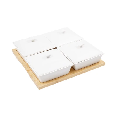 Gambar Delicia Wadah Saji Dengan Nampan Square Set 4 pcs - Mix