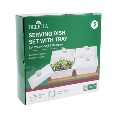 Gambar Delicia Wadah Saji Dengan Nampan Square Set 4 pcs - Mix