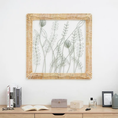 Gambar Informa Hiasan Dinding Multi Leaf Metal & Rotan 80x80 cm - Mix