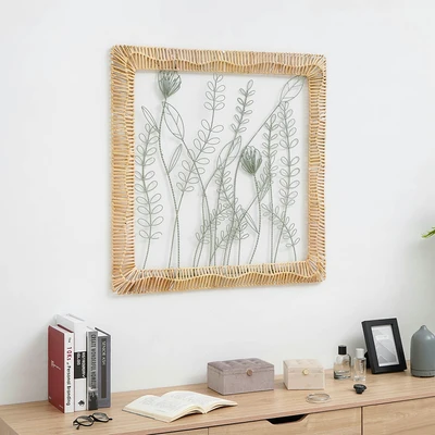 Gambar Informa Hiasan Dinding Multi Leaf Metal & Rotan 80x80 cm - Mix