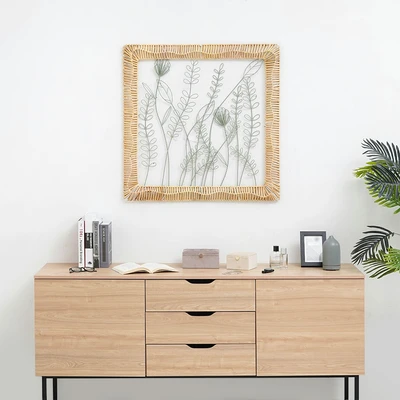 Gambar Informa Hiasan Dinding Multi Leaf Metal & Rotan 80x80 cm - Mix