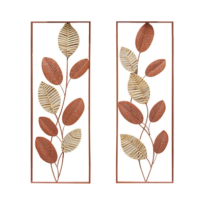 Gambar Informa Hiasan Dinding Multi Leaf Metal & Rotan 31.8x90.8 cm Set 2 Pcs - Mix