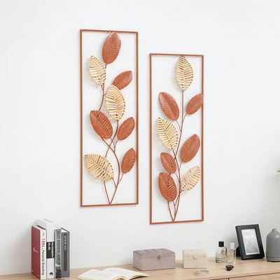 Gambar Informa Hiasan Dinding Multi Leaf Metal & Rotan 31.8x90.8 cm Set 2 Pcs - Mix