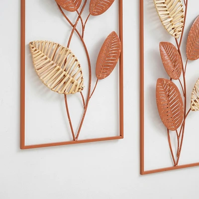 Gambar Informa Hiasan Dinding Multi Leaf Metal & Rotan 31.8x90.8 cm Set 2 Pcs - Mix