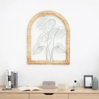 Gambar Informa Hiasan Dinding Multi Leaf Metal & Rotan 64.1x80 cm - Mix