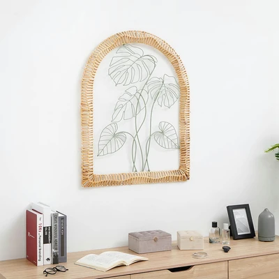 Gambar Informa Hiasan Dinding Multi Leaf Metal & Rotan 64.1x80 cm - Mix