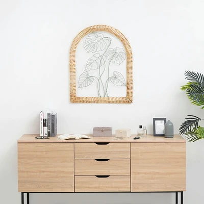 Gambar Informa Hiasan Dinding Multi Leaf Metal & Rotan 64.1x80 cm - Mix