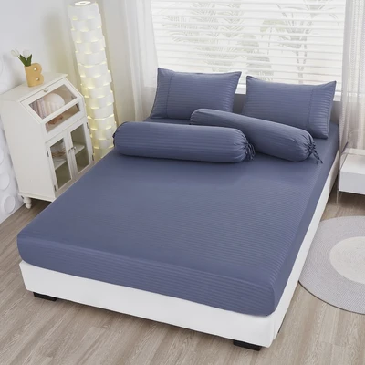 Gambar Informa 160x200 cm Set 5 Pcs Seprai Queen Microfiber Emboss - Biru