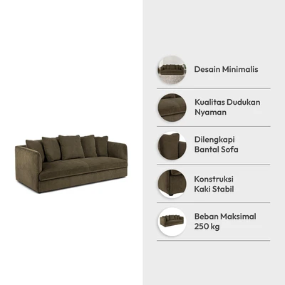 Gambar Nordia Clayton Sofa Fabric 3 Seater - Hijau Olive