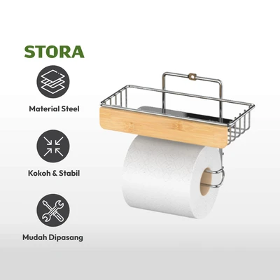 Gambar Stora Rak Dinding Kamar Mandi Dengan Holder Tisu Chrome