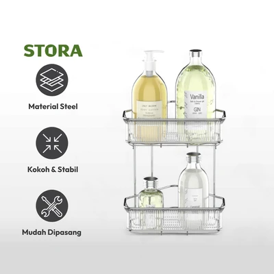 Gambar Stora Rak Sudut Kamar Mandi 2 Tingkat - Chrome