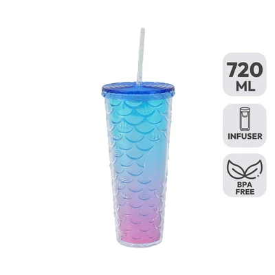 Gambar Ataru Botol Minum Tumbler Plastik Double Wall Dengan Sedotan 720 ml - Mix