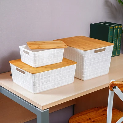 Gambar Stora Kotak Penyimpanan Dengan Tutup Bambu 24x18.5x10.5 cm - Putih