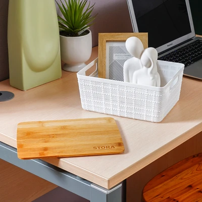 Gambar Stora Kotak Penyimpanan Dengan Tutup Bambu 24x18.5x10.5 cm - Putih