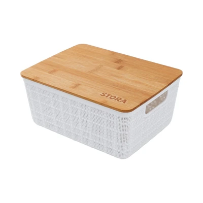 Gambar Stora Kotak Penyimpanan Dengan Tutup Bambu 24x18.5x10.5 cm - Putih