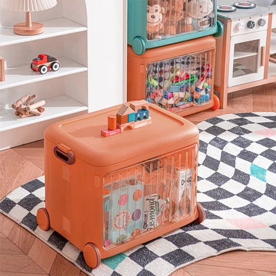 Gambar Stora Kotak Penyimpanan Lipat Roda & Tutup 49x35x38.5 cm - Oranye
