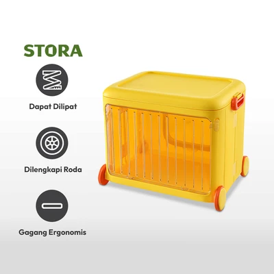 Gambar Stora Kotak Penyimpanan Lipat Roda & Tutup 49x35x38.5 cm - Kuning