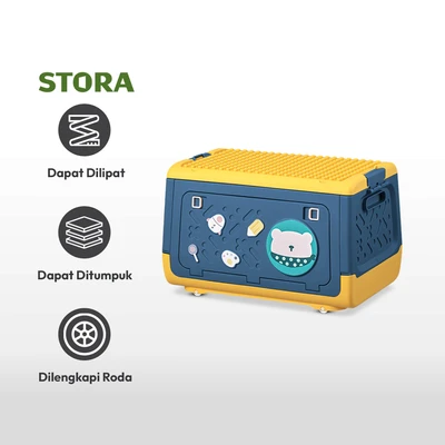 Gambar Stora Kotak Penyimpanan Lipat Building Block 42x24.5x26 cm - Biru