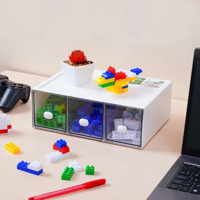 Gambar Stora Laci Penyimpanan 3 Kompartemen Stackable - Putih