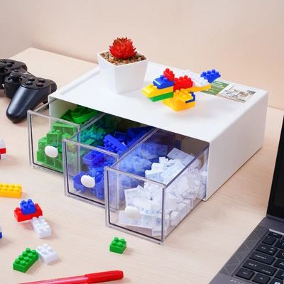 Gambar Stora Laci Penyimpanan 3 Kompartemen Stackable - Putih