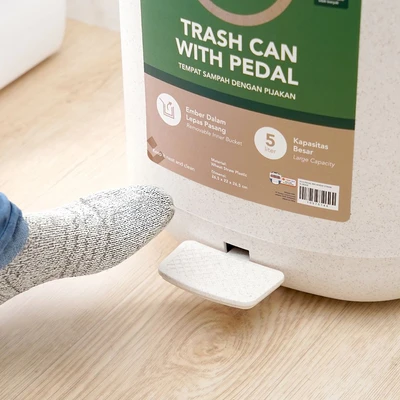 Gambar Stora Eco Tempat Sampah Pedal Plastik Wheat Straw 5 Liter - Krem Beige