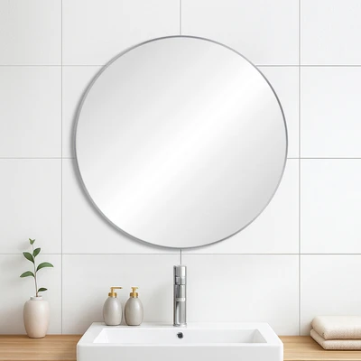Gambar Acroz Cermin Dinding Kamar Mandi Stainless Steel Round 60x3x60 cm - Abu-Abu Gunmetal
