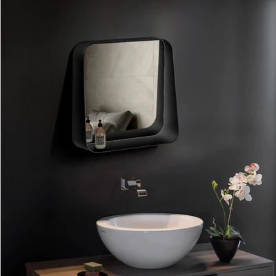 Gambar Acroz Cermin Dinding Kamar Mandi Dengan Rak Stainless Steel 50x10x70 cm - Hitam