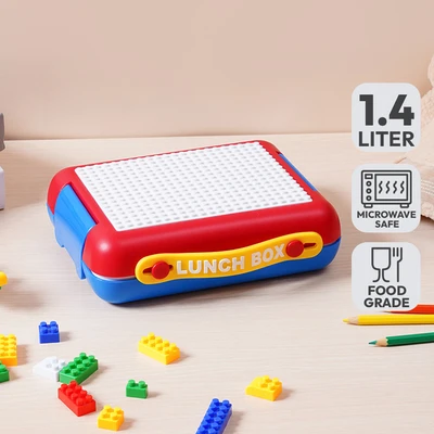 Gambar Ataru Kotak Makan Plastik 4 Sekat Dengan Sendok & Garpu Puzzle 1.4 Liter - Merah